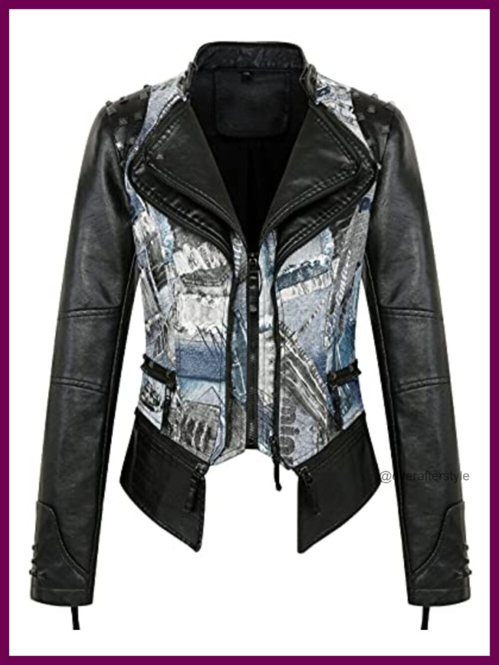 Snake Print Studded Moto Faux Leather Biker Jacket